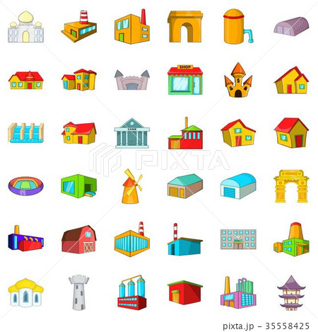 Big building icons set, cartoon style Big building icons set, cartoon style 35558425