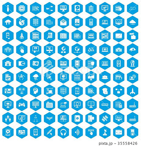 100 database and cloud icons set blue 35558426