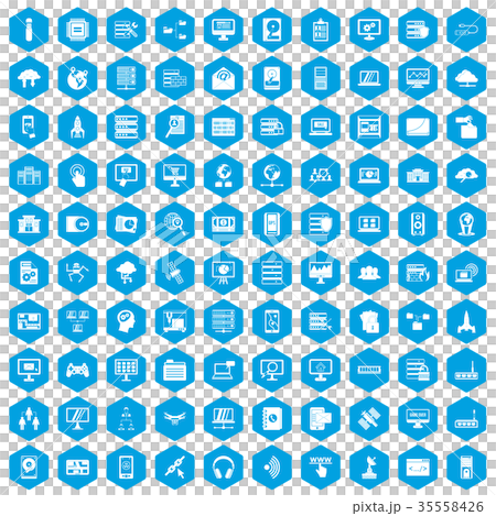 100 database and cloud icons set blue 35558426
