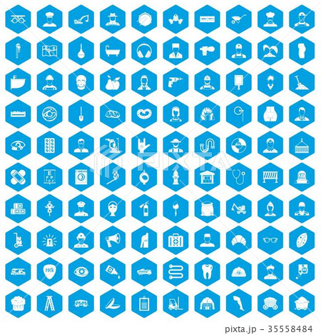 100 different professions icons set blue 100 different professions icons set blue 35558484