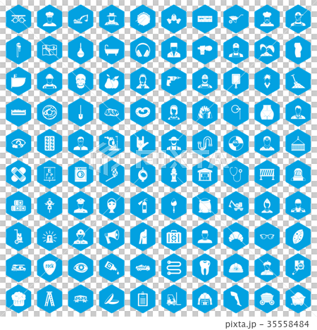 100 different professions icons set blue 100 different professions icons set blue 35558484