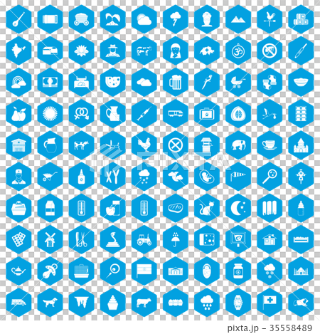 100 cow icons set blue 35558489