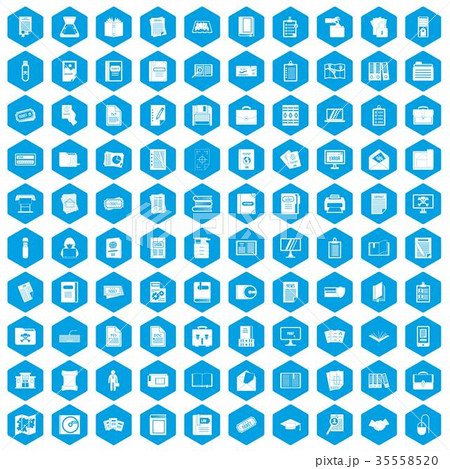 100 document icons set blue 35558520