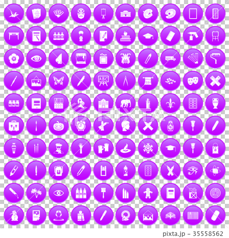 100 paint school icons set purple 35558562