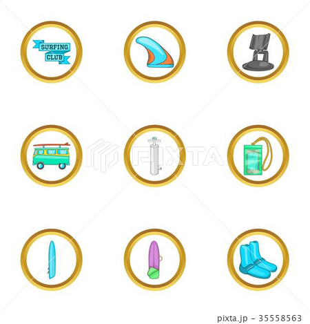 Surfing trip icons set, cartoon style Surfing trip icons set, cartoon style 35558563