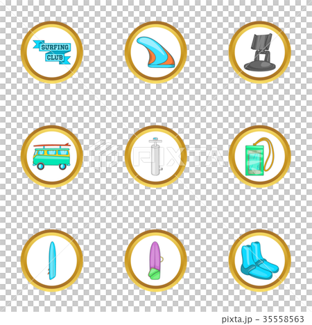 Surfing trip icons set, cartoon style Surfing trip icons set, cartoon style 35558563