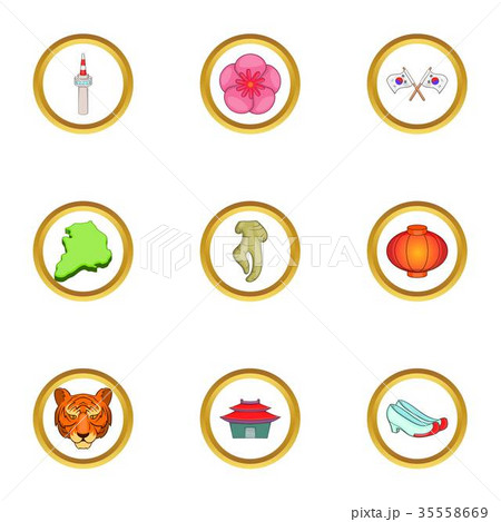 Korea symbols icons set, cartoon style Korea symbols icons set, cartoon style 35558669