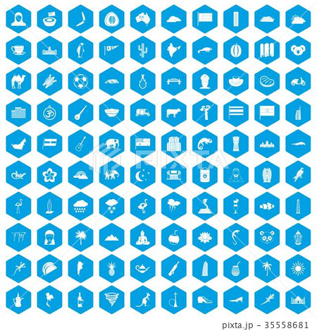 100 exotic animals icons set blue 100 exotic animals icons set blue 35558681
