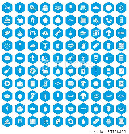 100 food shopping icons set blue 35558866