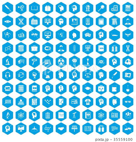 100 knowledge icons set blue 35559100