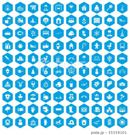 100 kindergarten icons set blue 35559101