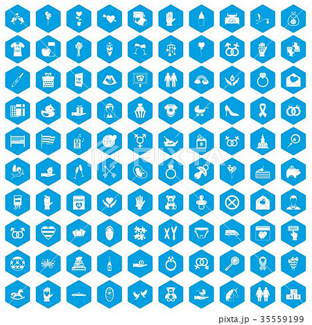 100 love icons set blue 35559199