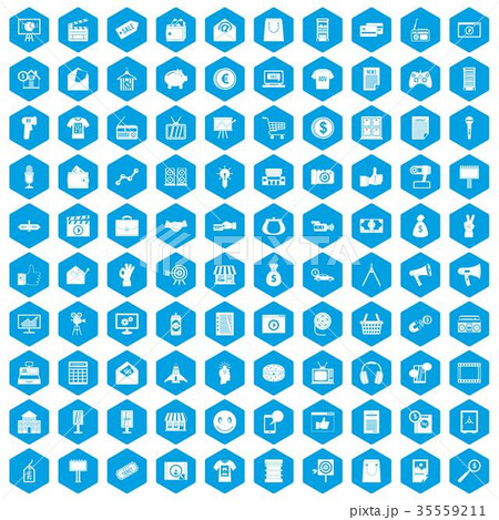 100 marketing icons set blue 35559211