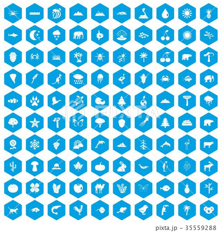 100 nature icons set blue 35559288