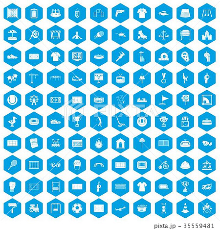 100 playground icons set blue 35559481