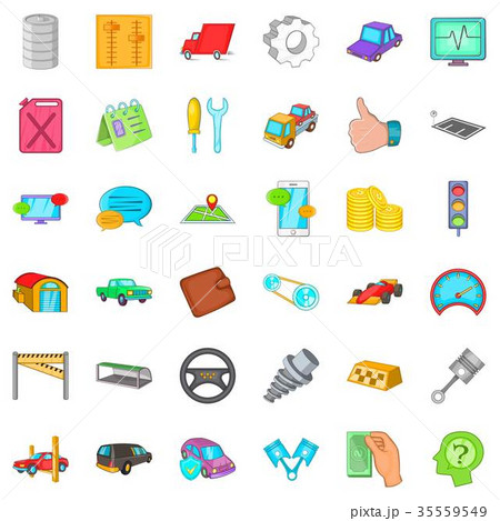 Working car icons set, cartoon style 35559549