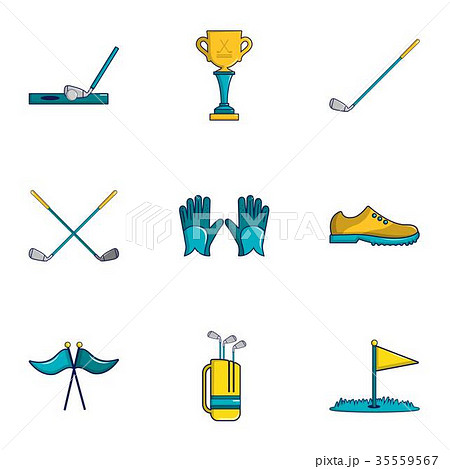 Golf competition icons set, cartoon style Golf competition icons set, cartoon style 35559567