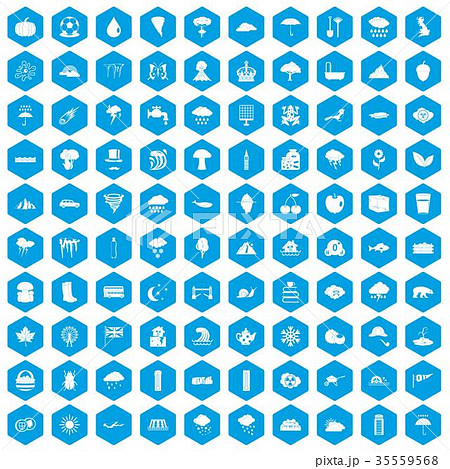 100 rain icons set blue 35559568