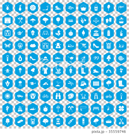 100 spring icons set blue 100 spring icons set blue 35559746