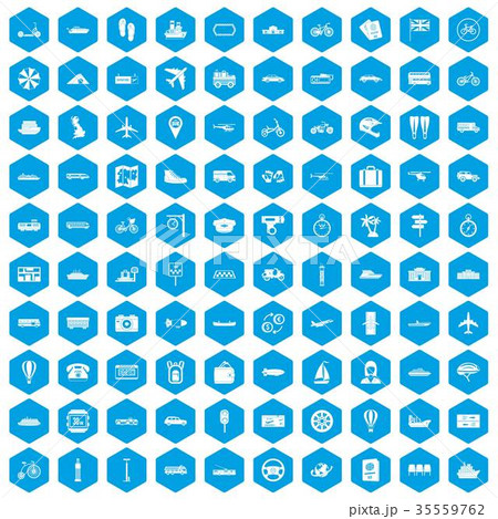 100 public transport icons set blue 35559762