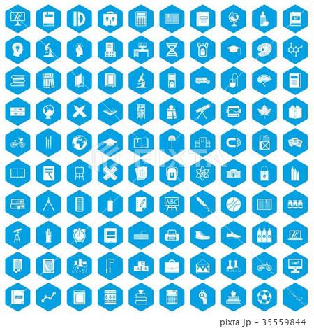 100 school icons set blue 35559844