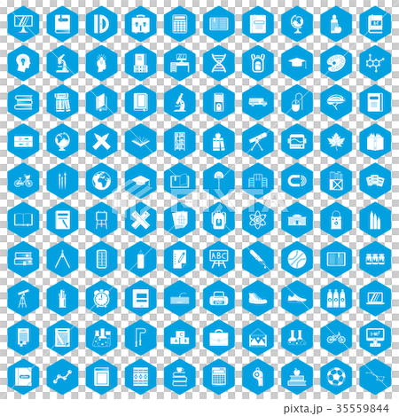 100 school icons set blue 35559844