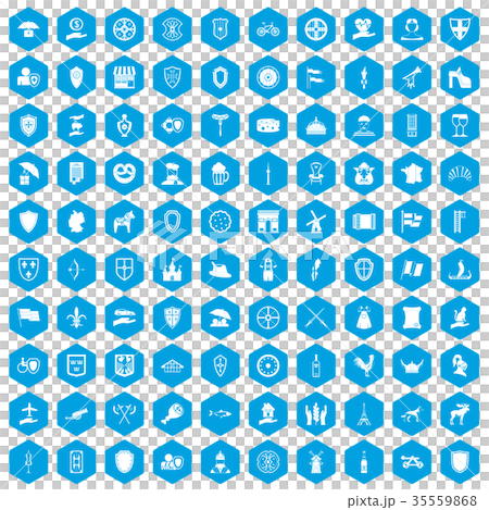 100 shield icons set blue 35559868
