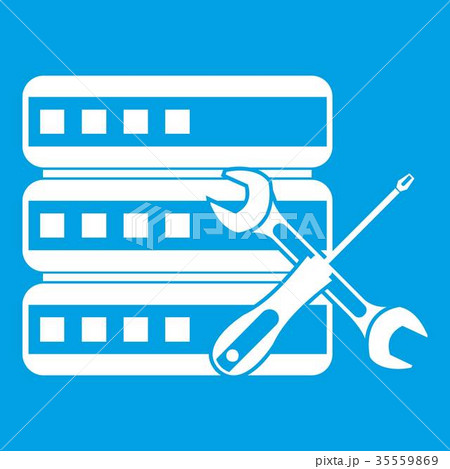 Database with screwdriver and spanner icon white 35559869
