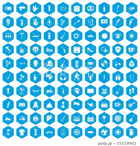 100 street festival icons set blue 100 street festival icons set blue 35559902