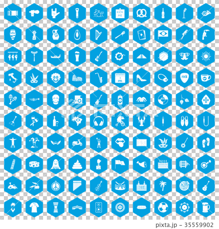 100 street festival icons set blue 100 street festival icons set blue 35559902