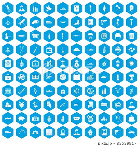 100 war crimes icons set blue 35559917