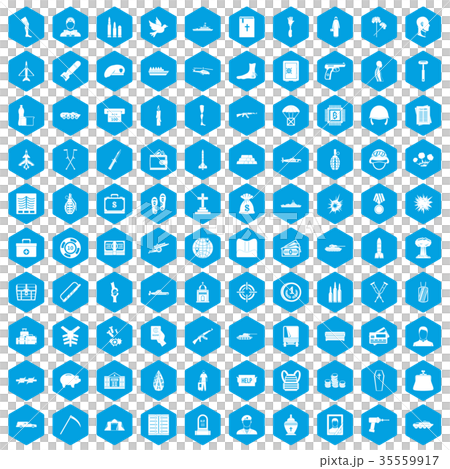 100 war crimes icons set blue 35559917