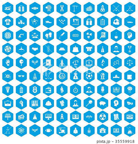 100 success icons set blue 35559918