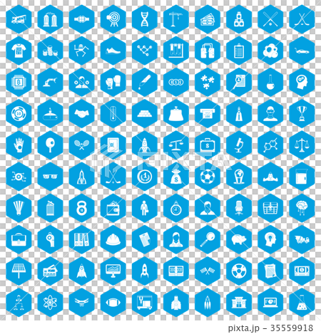 100 success icons set blue 35559918