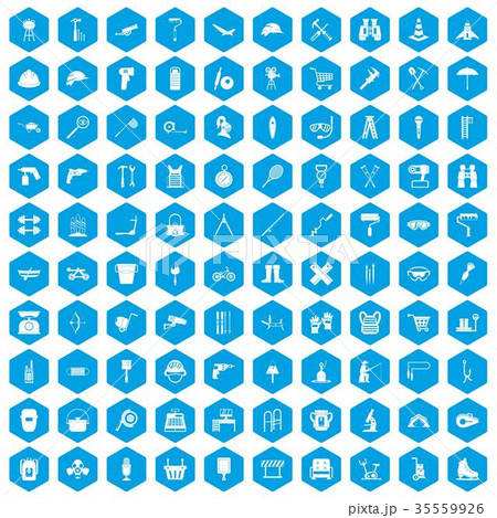 100 tackle icons set blue 35559926
