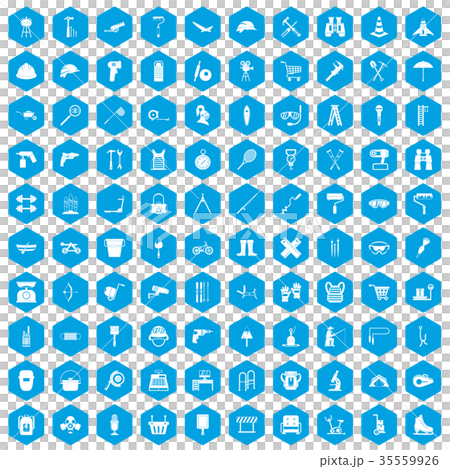 100 tackle icons set blue 35559926