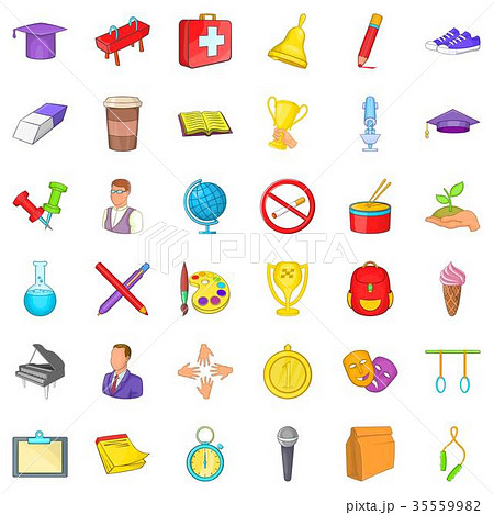 College backpack icons set, cartoon style College backpack icons set, cartoon style 35559982
