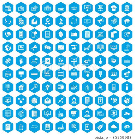 100 telecommunication icons set blue 35559983