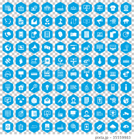 100 telecommunication icons set blue 35559983