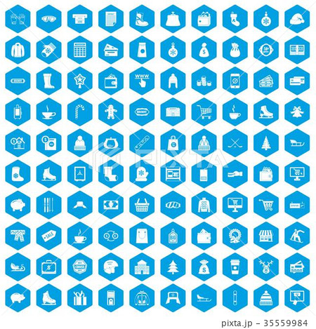 100 winter shopping icons set blue 35559984
