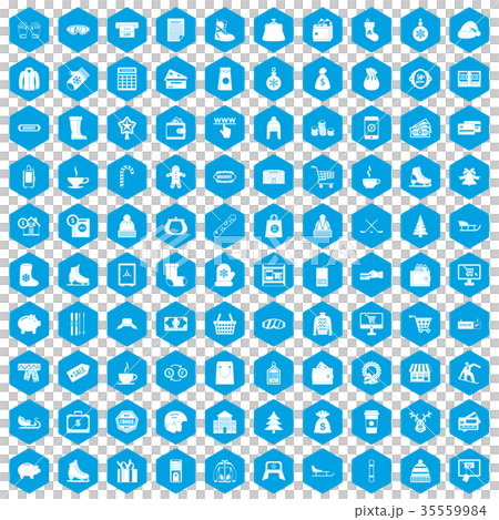 100 winter shopping icons set blue 35559984