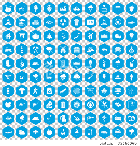 100 tree icons set blue 35560069