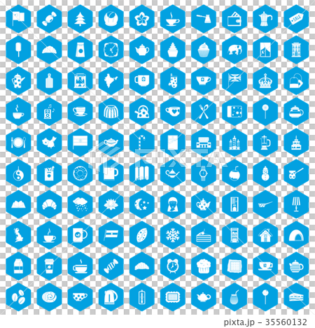 100 tea cup icons set blue 100 tea cup icons set blue 35560132