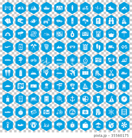 100 travel icons set blue 35560175
