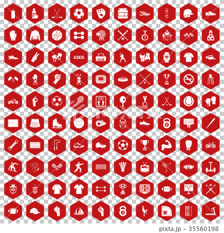 100 athlete icons hexagon red 35560198