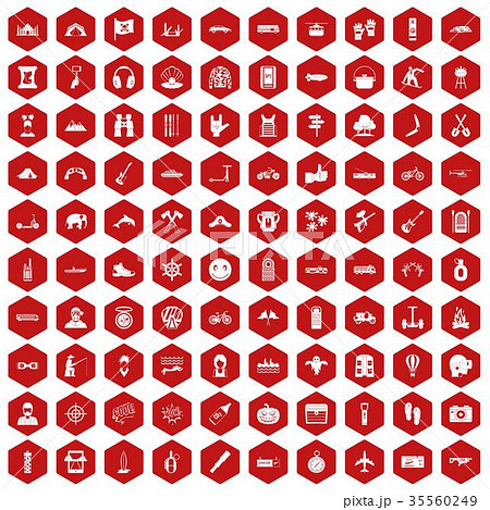 100 adventure icons hexagon red 35560249