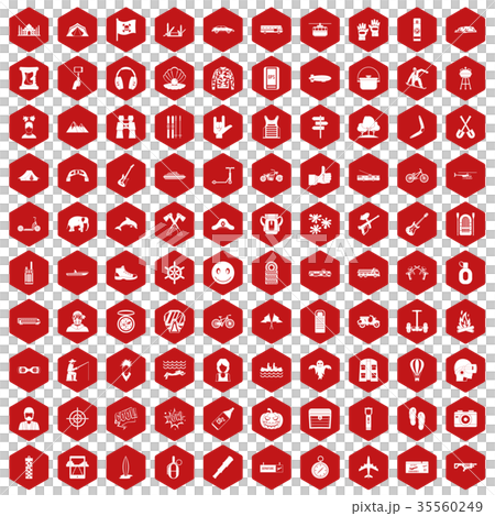 100 adventure icons hexagon red 35560249