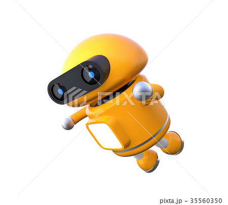 空中に浮遊しているオレンジ色のロボットのイラスト素材