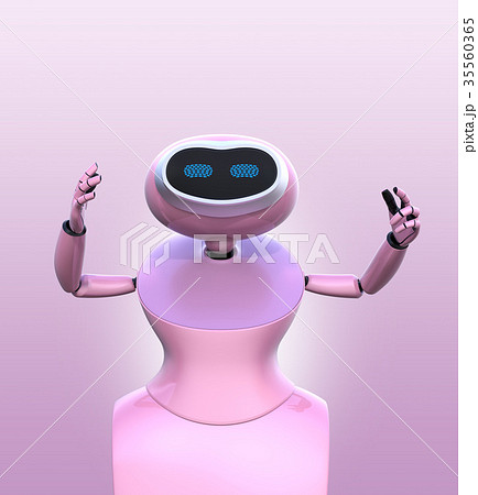 ピンク色のヒューマノイドロボットがお辞儀をしている ピンク色のヒューマノイドロボットがお辞儀をしている 35560365