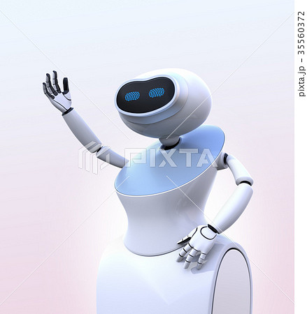 ピンク色の背景に白いヒューマノイドロボットがお辞儀をしている 35560372